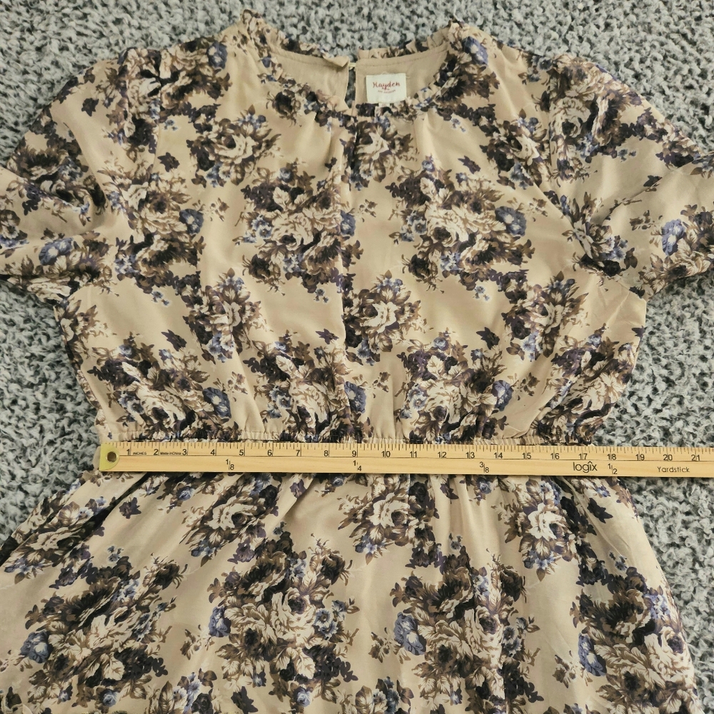 Hayden Floral Midi Dress 1XL XL Taupe Long Sleeve Tiered Fall Boho Country Flowy - Picture 10 of 13